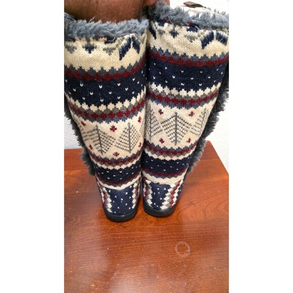 Muk Luks Women's Knee-High Nordic Pattern Knit Boots Faux Fur Lining Size 7 - Picture 4 of 8